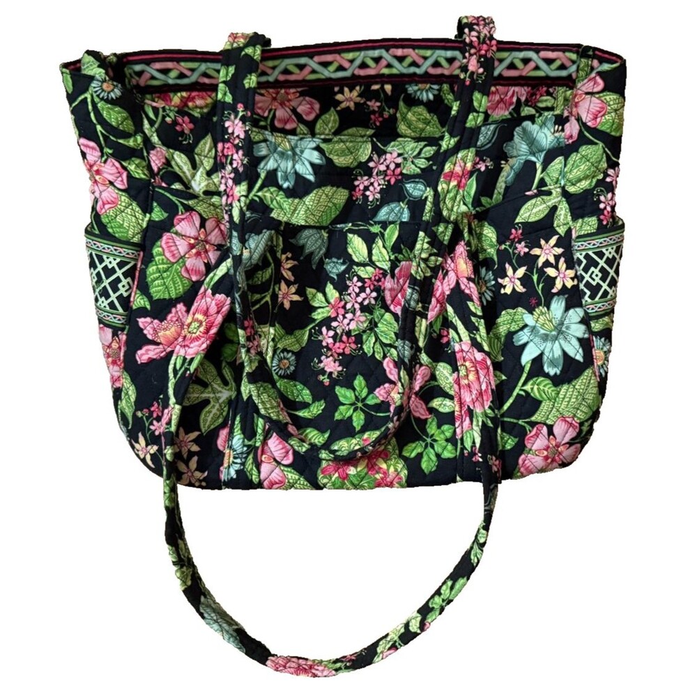 Vintage Vera Bradley Botanica Tic Tac Tote Bag Quilted Black Pink Floral NWOT